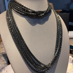 Long multi strand Shimmering Gunmetal Liquid Chain Black Necklace